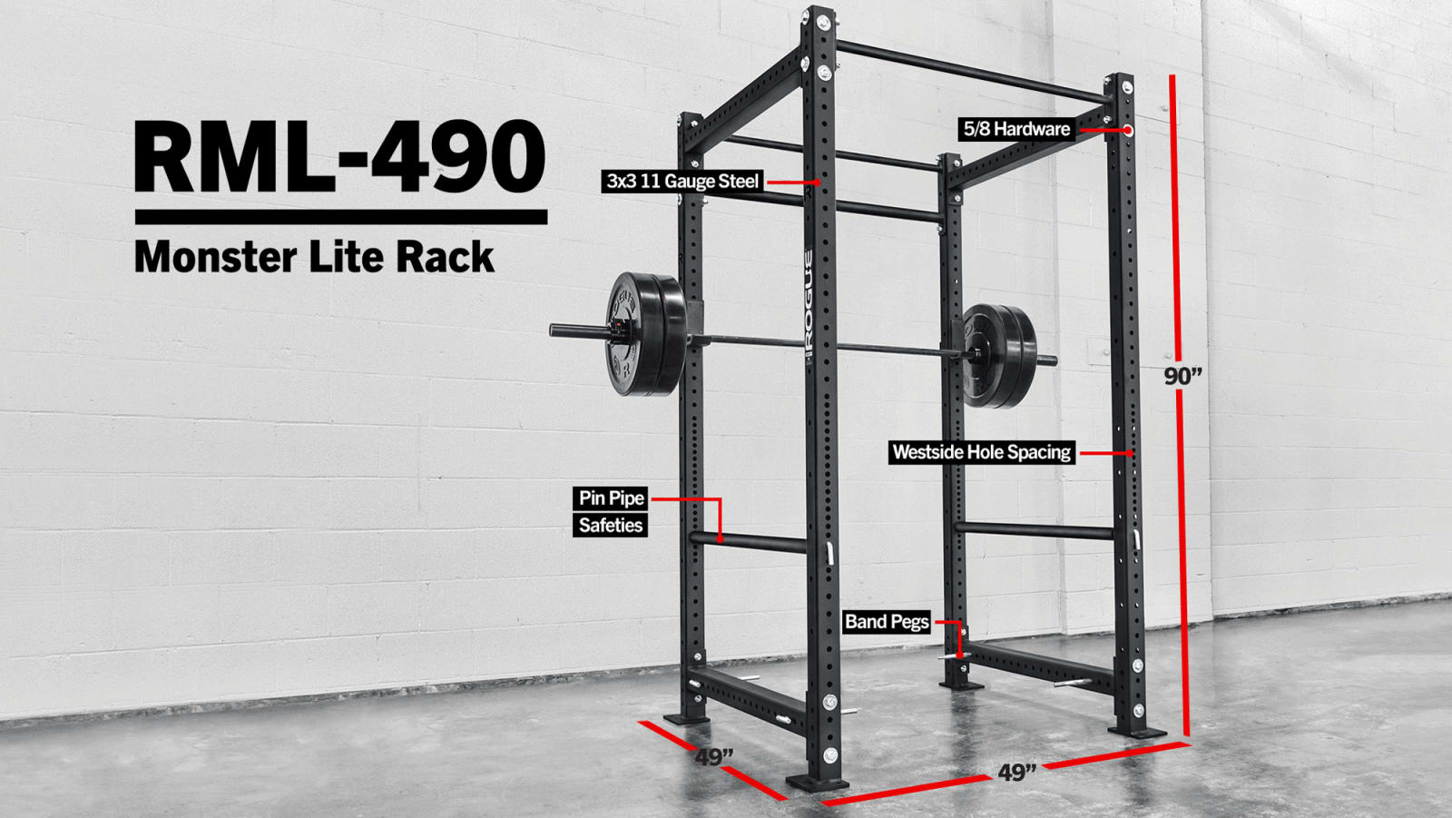 Rogue RML-490 Power Rack - Monster Lite - Weight Training | Rogue